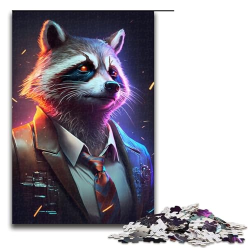 Puzzle für Erwachsene 1000 Teile Boss Waschbär im Anzug Puzzlespiel Spielzeug lustig 75 x 50 cm von linghhiming