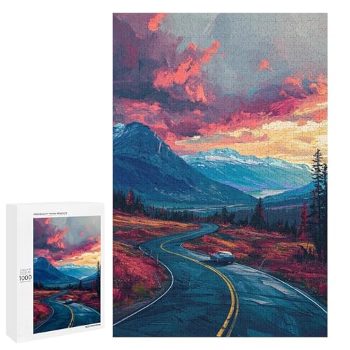 Puzzle für Erwachsene 1000 Teile Bunte Autobahn mit Berg Holzpuzzle für Kinder Lernspiel 75 x 50 cm von linghhiming