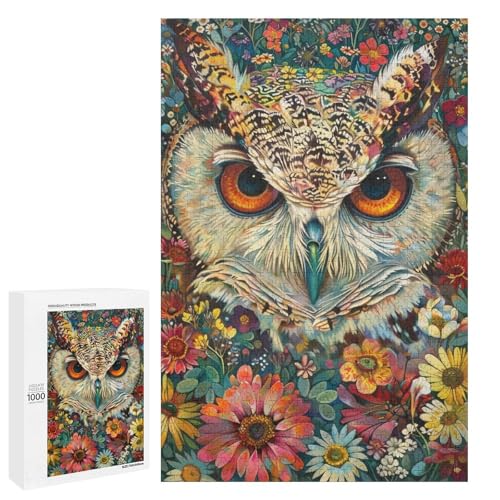 Puzzle für Erwachsene 1000 Teile Bunte Eulen Holzpuzzle 75 x 50 cm von linghhiming