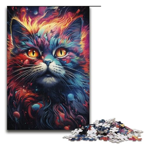 Puzzle für Erwachsene 1000 Teile Bunte Fantasie-Katzenfamilie Papierpuzzle Lernspiel Herausforderungsspielzeug 1000 Teile (38 x 26 cm) von linghhiming