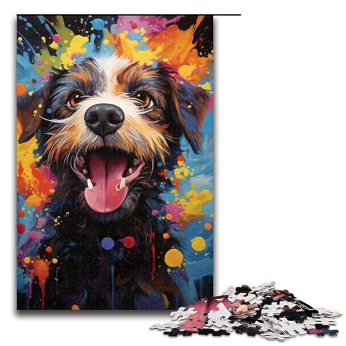Puzzle für Erwachsene 1000 Teile Bunte Zeichnung eines Terrier-Puzzles Holzpuzzle Lernspiel Herausforderungsspielzeug 1000 Teile (75 x 50 cm) von linghhiming