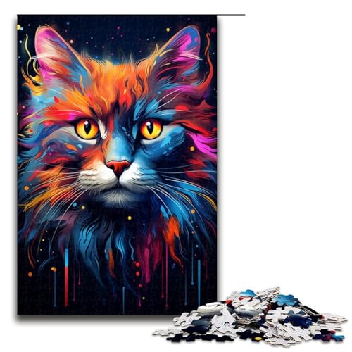 Puzzle für Erwachsene 1000 Teile Bunte exotische Katzen Puzzlespiele Spielzeug Geschenk geeignet für die Schreibtischdekoration 1000 Teile (75 x 50 cm) von linghhiming