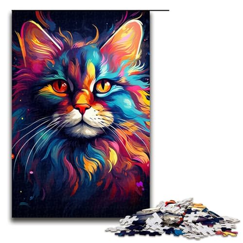 Puzzle für Erwachsene 1000 Teile Bunte exotische Katzenfamilie Holzpuzzle Lernspiel Herausforderungsspielzeug 1000 Teile (75 x 50 cm) von linghhiming