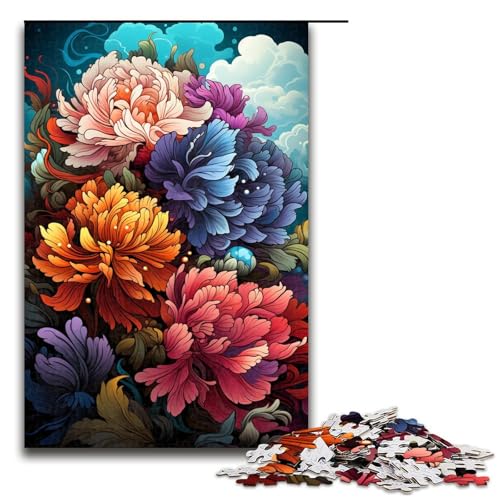 Puzzle für Erwachsene 1000 Teile Bunte psychedelische Blumen Puzzlespiel lustiges Spielzeug (Größe 75 x 50 cm) von linghhiming