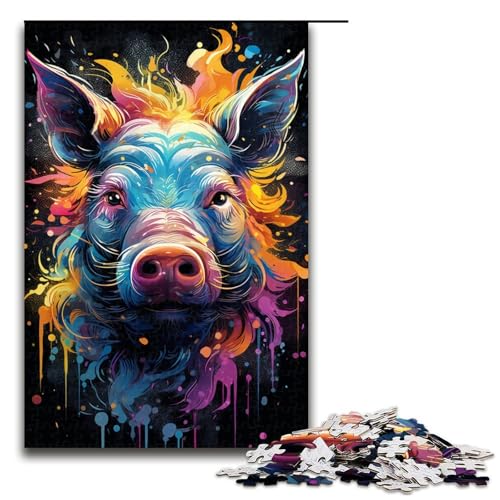 Puzzle für Erwachsene 1000 Teile Bunte süße Schweinefamilie Holzpuzzle Lernspiel Herausforderungsspielzeug 1000 Teile (75 x 50 cm) von linghhiming