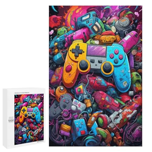 Puzzle für Erwachsene 1000 Teile Cartoon Gamepad Familie Holzpuzzle Lernspiel Herausforderungsspielzeug 75x50cm von linghhiming