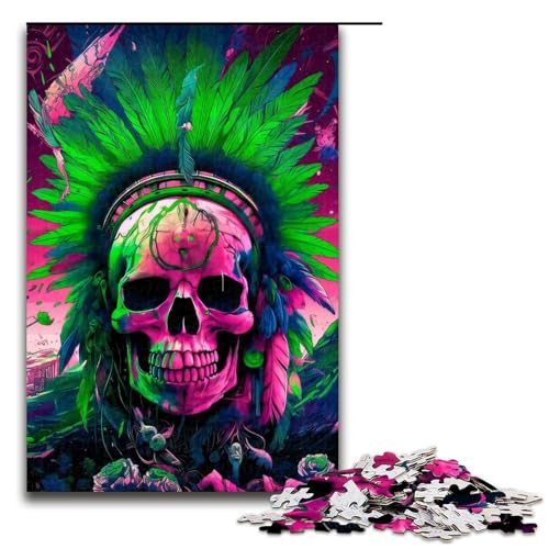 Puzzle für Erwachsene 1000 Teile Chieftain Trippin Skull Heimdekoration Puzzle Spielzeug Geschenk für die ganze Familie (75 x 50 cm) von linghhiming