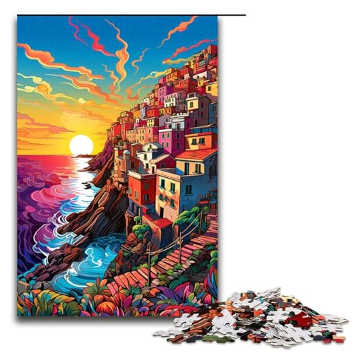 Puzzle für Erwachsene 1000 Teile Cinque_Terre_bunt Heimdekoration Puzzle Spielzeug Geschenk für die ganze Familie 75 x 50 cm von linghhiming