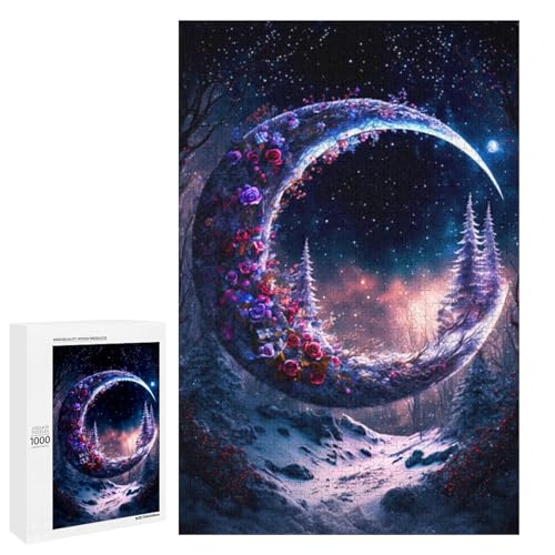 Puzzle für Erwachsene 1000 Teile Cosmic Dream Moon Holz Rundpuzzle für Kinder Lernspiel (75 x 50 cm) von linghhiming