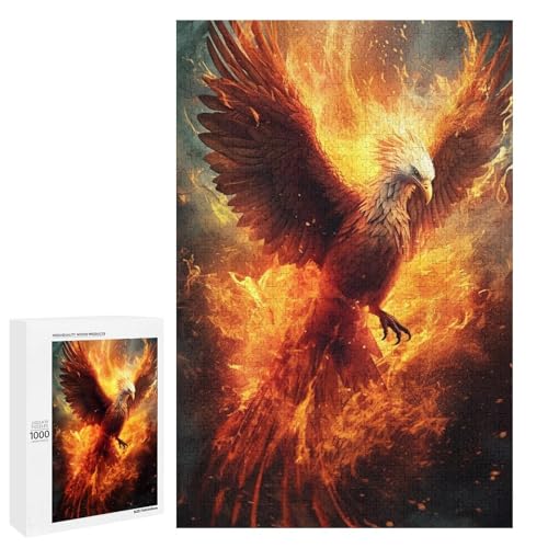 Puzzle für Erwachsene 1000 Teile Der Phönix mit Feuer Holzpuzzle (75 x 50 cm) von linghhiming