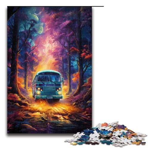Puzzle für Erwachsene 1000 Teile Der farbenfrohe Psychedelismus des Waldbusses Puzzlespiel Spielzeug Lustig 75x50cm von linghhiming