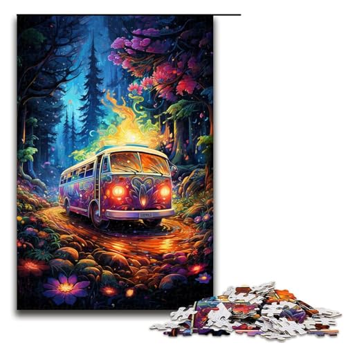 Puzzle für Erwachsene 1000 Teile Der farbenfrohe Psychedelismus des Waldbusses Puzzlespiel Spielzeug Lustig 75x50cm von linghhiming