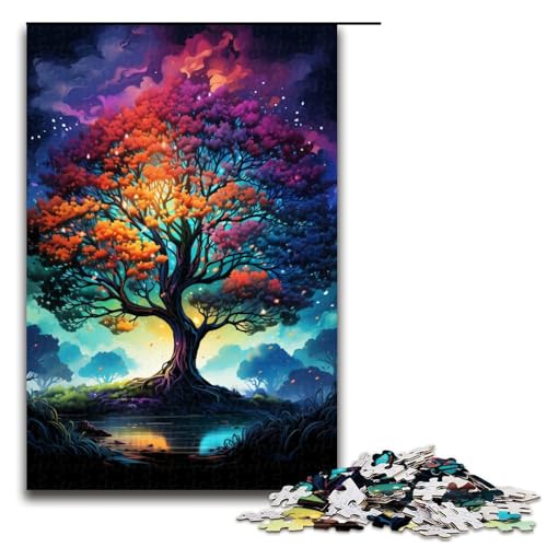 Puzzle für Erwachsene 1000 Teile Der farbenfrohe psychedelische Baum des Lebens Puzzle Spiele Spielzeug Geschenk Geeignet für die Schreibtischdekoration 75x50cm von linghhiming