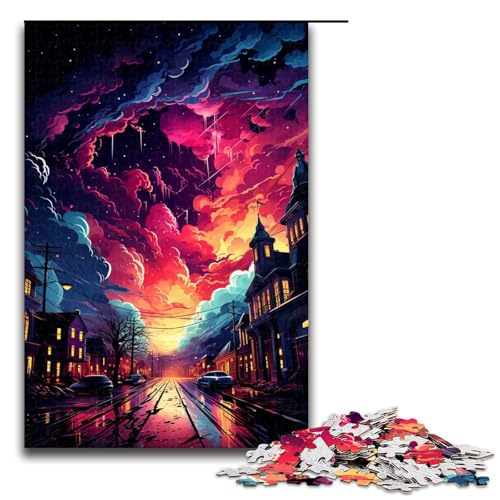 Puzzle für Erwachsene 1000 Teile Die farbenfrohe Psychedelia der Stadt nach dem Regen Puzzle Spiele Spielzeug Geschenk Geeignet für die Schreibtischdekoration 75x50cm von linghhiming