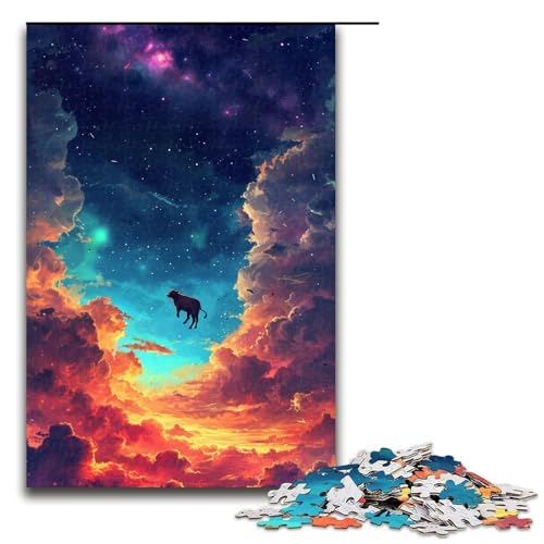 Puzzle für Erwachsene 1000 Teile Eine im Weltraum schwebende Kuh Puzzlespiel Spielzeug Lustiges 1000 PCS (75x50cm) von linghhiming