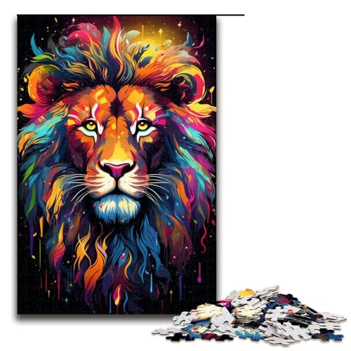Puzzle für Erwachsene 1000 Teile Farbgemälde von Löwen Puzzlespiele Spielzeug Geschenk geeignet als Schreibtischdekoration 75 x 50 cm von linghhiming