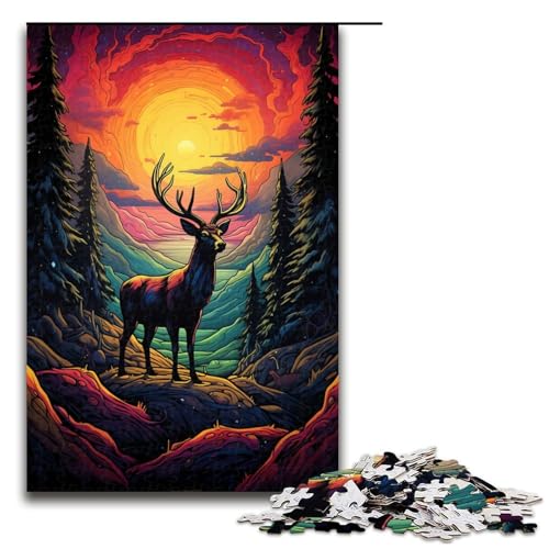 Puzzle für Erwachsene 1000 Teile Farbhirsch 12 Holzpuzzles 75 x 50 cm von linghhiming
