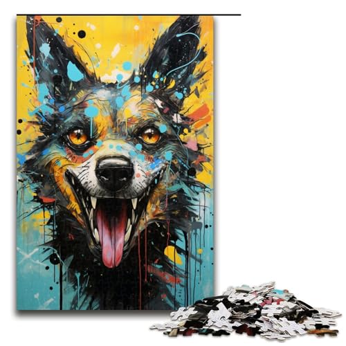 Puzzle für Erwachsene 1000 Teile Farbiger Wildhund Holzpuzzle 75 x 50 cm von linghhiming