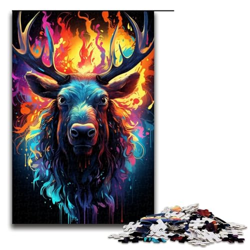 Puzzle für Erwachsene 1000 Teile Farbmalerei Elch Heimdekoration Puzzle Spielzeug Geschenk für die ganze Familie 75 x 50 cm von linghhiming