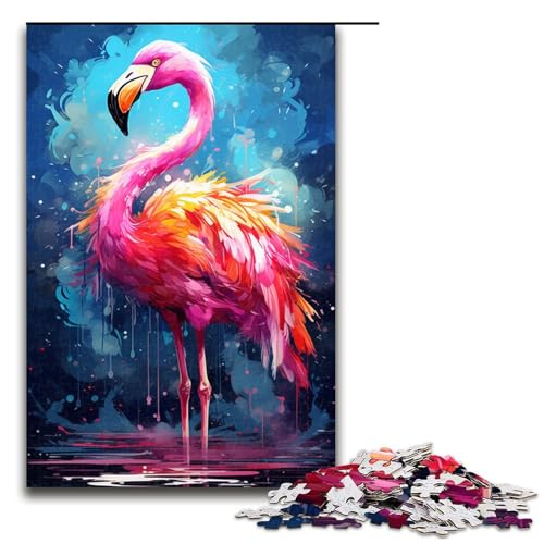 Puzzle für Erwachsene 1000 Teile Farbmalerei Flamingo Holzpuzzle für Kinder Lernspiel 75 x 50 cm von linghhiming