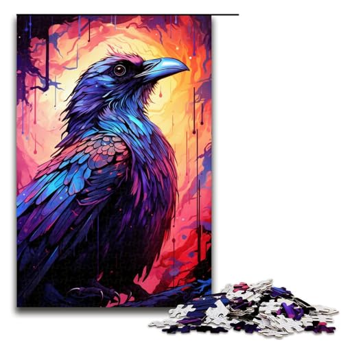 Puzzle für Erwachsene 1000 Teile Farbmalerei Krähen Puzzle Spiele Spielzeug Geschenk geeignet für die Schreibtischdekoration 75 x 50 cm von linghhiming