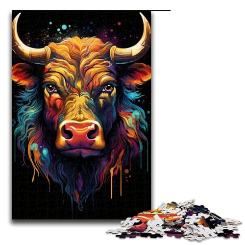 Puzzle für Erwachsene 1000 Teile Farbmalerei Kuh Puzzle Lernspiele für Zuhause DIY Spielzeug tolles Geschenk für Spiele 75 x 50 cm von linghhiming