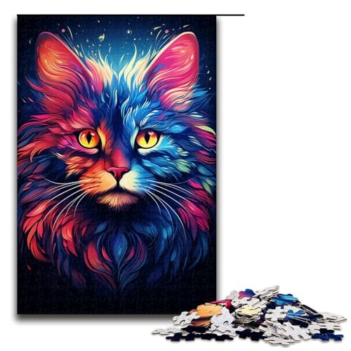 Puzzle für Erwachsene 1000 Teile Farbmalerei Psychedelisches Katzen Puzzle jedes Teil ist einzigartig – anspruchsvolles unterhaltsames Familienspiel 75 x 50 cm von linghhiming
