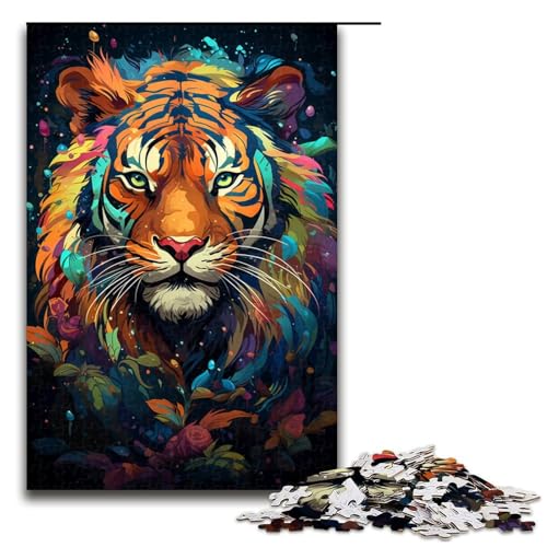 Puzzle für Erwachsene 1000 Teile Farbmalerei Tiger Puzzle Lernspiele für Zuhause DIY Spielzeug tolles Geschenk für Spiele 75 x 50 cm von linghhiming