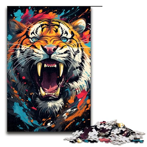 Puzzle für Erwachsene 1000 Teile Farbmalerei Tiger Puzzle Lernspiele für Zuhause DIY Spielzeug tolles Geschenk für Spiele 75 x 50 cm von linghhiming