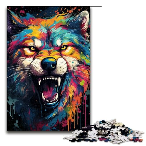 Puzzle für Erwachsene 1000 Teile Farbmalerei Wolf Heimdekoration Puzzle Spielzeug Geschenk für die ganze Familie 75 x 50 cm von linghhiming
