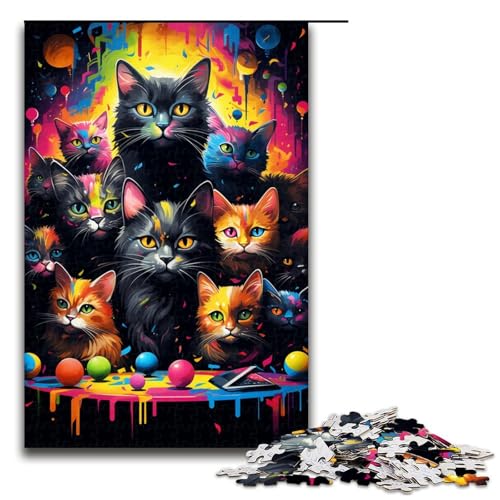 Puzzle für Erwachsene 1000 Teile Farbmalerei psychedelische Katze Puzzle Lernspiele für Zuhause DIY Spielzeug tolles Geschenk für Spiele 75 x 50 cm von linghhiming