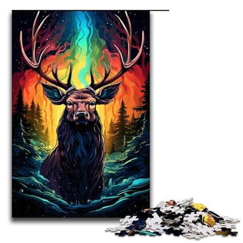 Puzzle für Erwachsene 1000 Teile Farbmalerei von Elch Holzpuzzle 75 x 50 cm von linghhiming