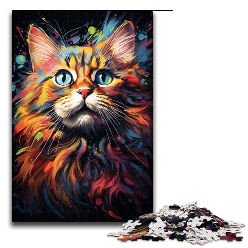 Puzzle für Erwachsene 1000 Teile Farbzeichnung Katze Holzpuzzle 75 x 50 cm von linghhiming