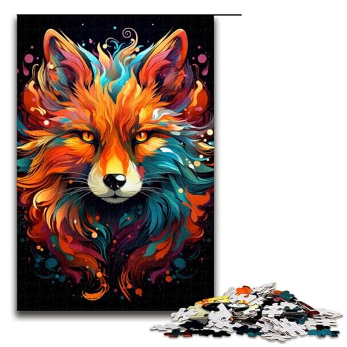 Puzzle für Erwachsene 1000 Teile Farbzeichnung eines Fuchses Holzpuzzle 75 x 50 cm von linghhiming