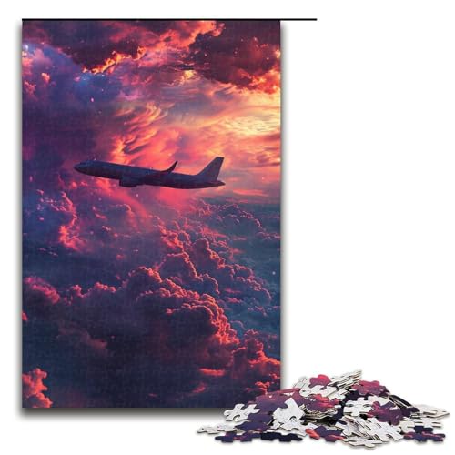 Puzzle für Erwachsene 1000 Teile Flugzeug in Neonwolken Holzpuzzle Lernspiel Herausforderungsspielzeug 1000 Teile (75 x 50 cm) von linghhiming