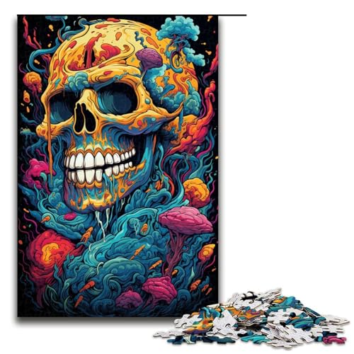 Puzzle für Erwachsene 1000 Teile Gemälde bunter Totenköpfe Holzpuzzle für Kinder Lernspiel 1000 Teile (75 x 50 cm) von linghhiming