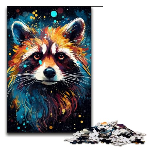 Puzzle für Erwachsene 1000 Teile Gemälde bunter Waschbär Holzpuzzle 1000 Teile (75 x 50 cm) von linghhiming