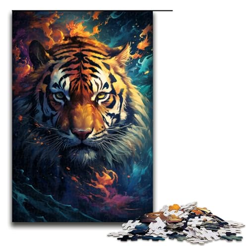 Puzzle für Erwachsene 1000 Teile Gemälde eines Wilden bunten Tigers Holzpuzzle für Kinder Lernspiel 1000 Teile (75 x 50 cm) von linghhiming