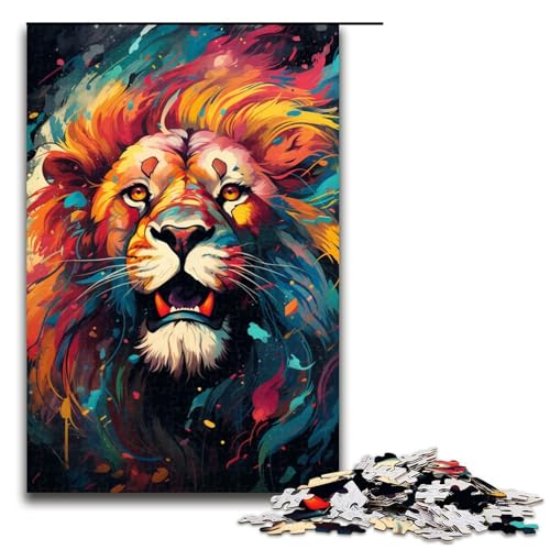 Puzzle für Erwachsene 1000 Teile Gemälde eines bunten Löwen Holzpuzzle für Kinder Lernspiel 1000 Teile (75 x 50 cm) von linghhiming