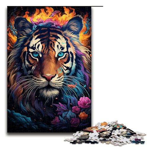Puzzle für Erwachsene 1000 Teile Gemälde eines bunten Tigers Holzpuzzle 1000 Teile (75 x 50 cm) von linghhiming