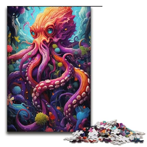 Puzzle für Erwachsene 1000 Teile Gemälde eines bunten Totenkopf Oktopus Lernspiele für Zuhause DIY Spielzeug tolles Geschenk für Spiele 1000 Teile (38 x 26 cm) von linghhiming