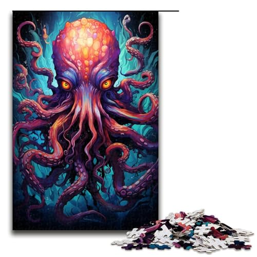 Puzzle für Erwachsene 1000 Teile Gemälde eines bunten Totenkopf Oktopus Puzzlespiel Spielzeug lustig 1000 Teile (75 x 50 cm) von linghhiming
