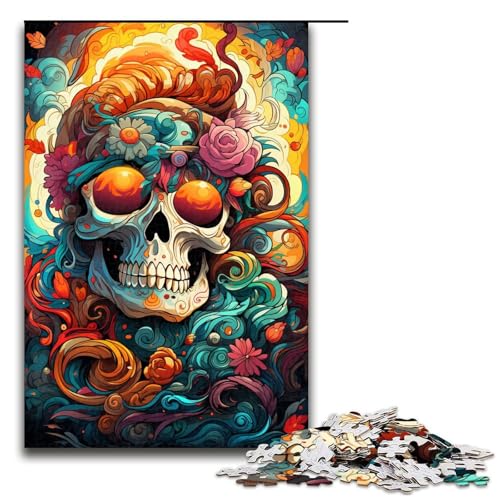 Puzzle für Erwachsene 1000 Teile Gemälde von bunten Totenköpfen Holzpuzzle Lernspiel Herausforderungsspielzeug 1000 Teile (75 x 50 cm) von linghhiming