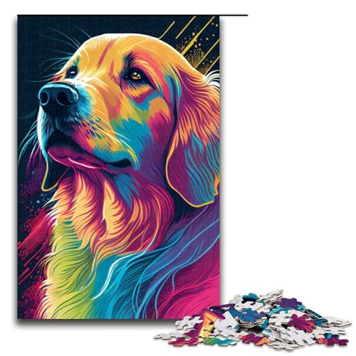 Puzzle für Erwachsene 1000 Teile Golden Retriever Retro Puzzles Spiel Spielzeug Lustig 75x50cm von linghhiming