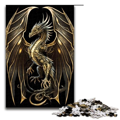 Puzzle für Erwachsene 1000 Teile Goldener Drachenkönig Lernspiele für Zuhause DIY Spielzeug tolles Geschenk für Spiele 75 x 50 cm von linghhiming