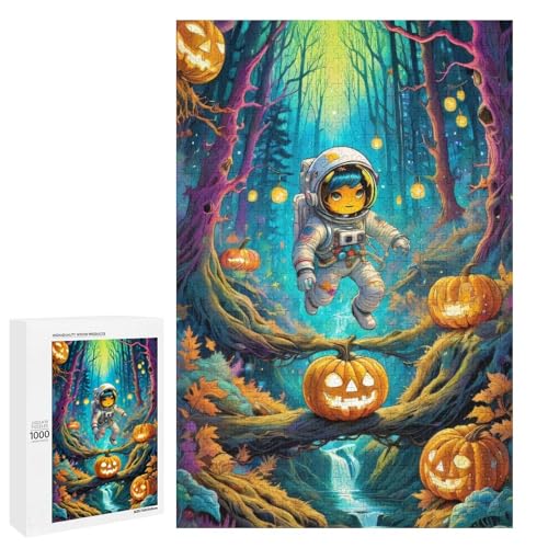 Puzzle für Erwachsene 1000 Teile Halloween Astronauten Puzzle Holzpuzzle Lernspiel Herausforderungsspielzeug (75 x 50 cm) von linghhiming