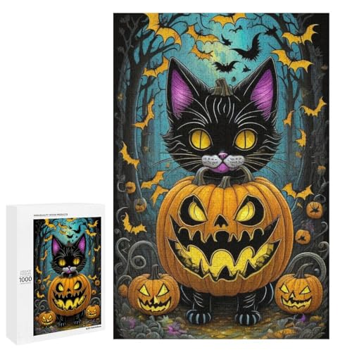 Puzzle für Erwachsene 1000 Teile Halloween Katzen Holzpuzzle (75 x 50 cm) von linghhiming