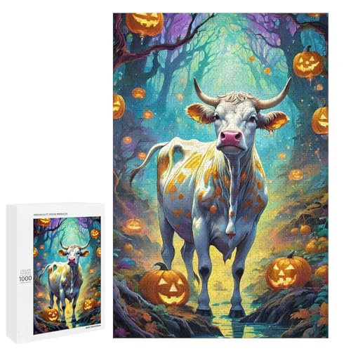 Puzzle für Erwachsene 1000 Teile Halloween Kuh Puzzle Holzpuzzle Lernspiel Herausforderungsspielzeug (75 x 50 cm) von linghhiming