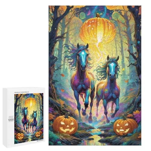 Puzzle für Erwachsene 1000 Teile Halloween Pferd Holzpuzzle für Kinder Lernspiel (75 x 50 cm) von linghhiming