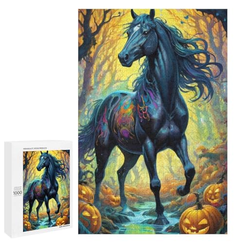 Puzzle für Erwachsene 1000 Teile Halloween Pferdefamilie Holzpuzzle Lernspiel Herausforderungsspielzeug (75 x 50 cm) von linghhiming